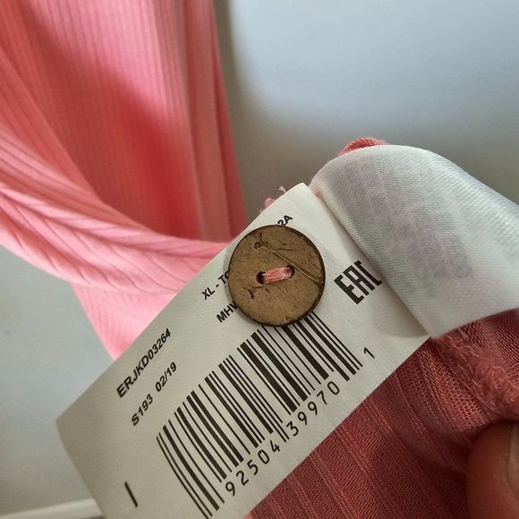 EUC WORN ONCE ROXY RIBBED PEACH DEEP V NECK BUTTONED SLEEVELESS DRESS XL - Picture 14 of 14
